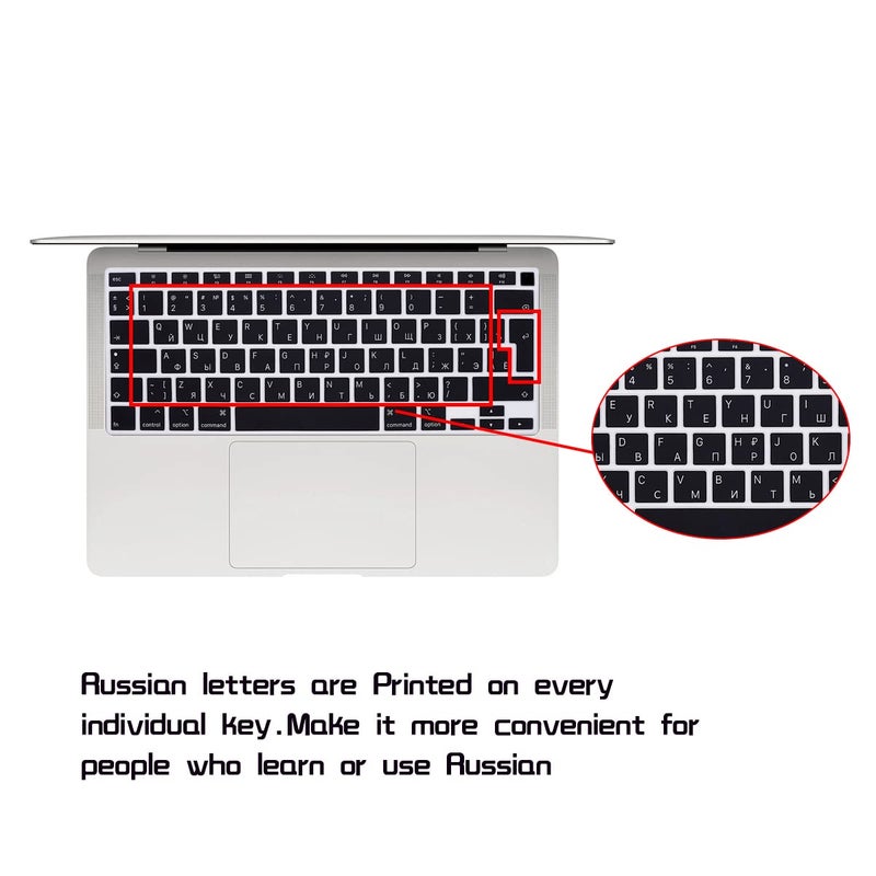 HRH Ultra Thin Russian Language Silicone Keyboard Cover Skin for MacBook Air 13 Inch 2020 with Touch ID (MODLE A2179 and A2337 M1 Chip,UK/EU Layout) Keyboard Accessories Protector - Image 1